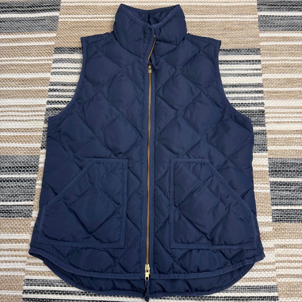 J. Crew Women's Quilted Down Puffer Vest Full Zip‎ Navy Blue Size Small